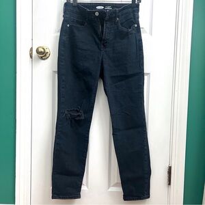 Old Navy O.G. Straight High Rise Black Wash Distressed Jeans 0